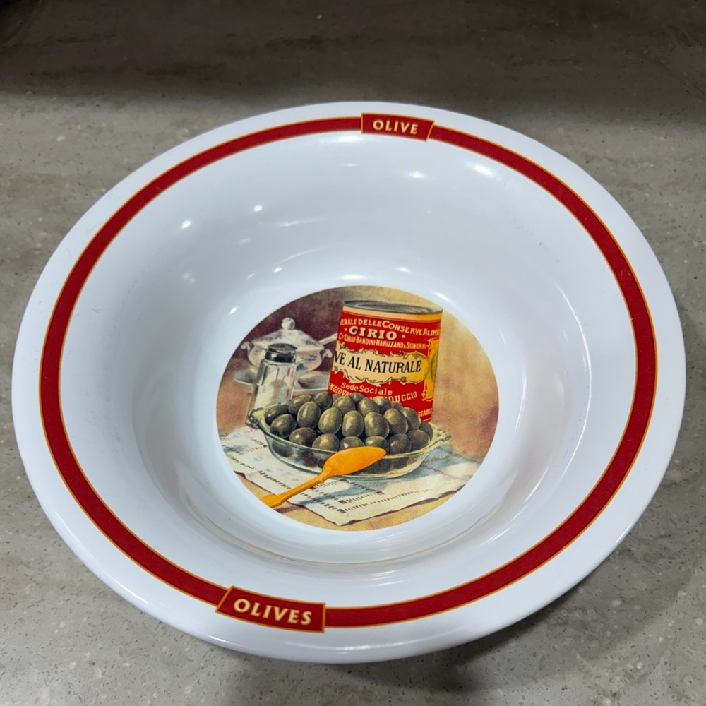 Olives Ceramic Serving Bowl with Red Trim